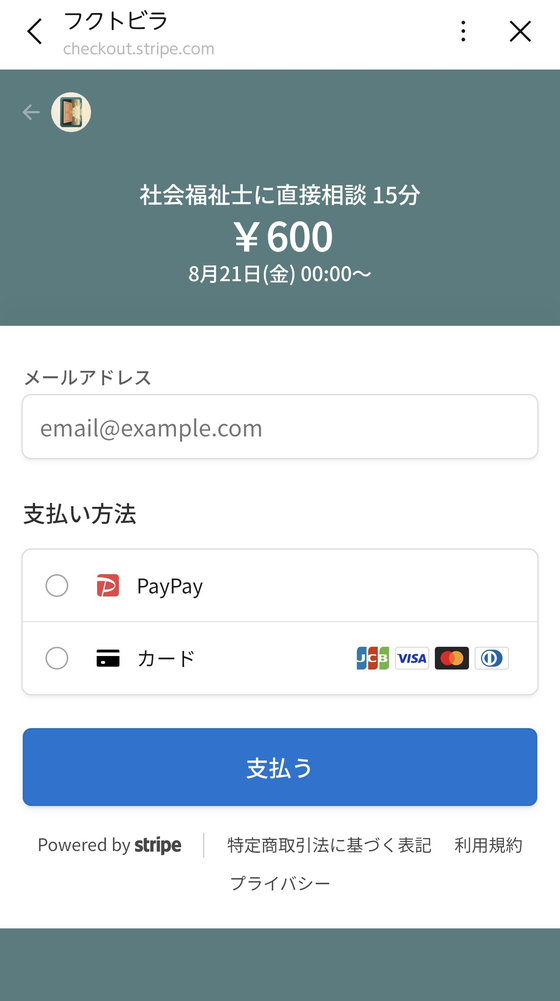 お支払いの画面